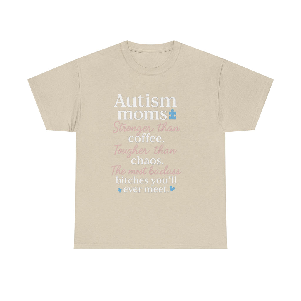 Autism Moms Unisex Heavy Cotton Tee - Stronger Than Coffee, Best Gift for Mothers, Casual Wear, Support Autism Awareness, Unique Gift Idea