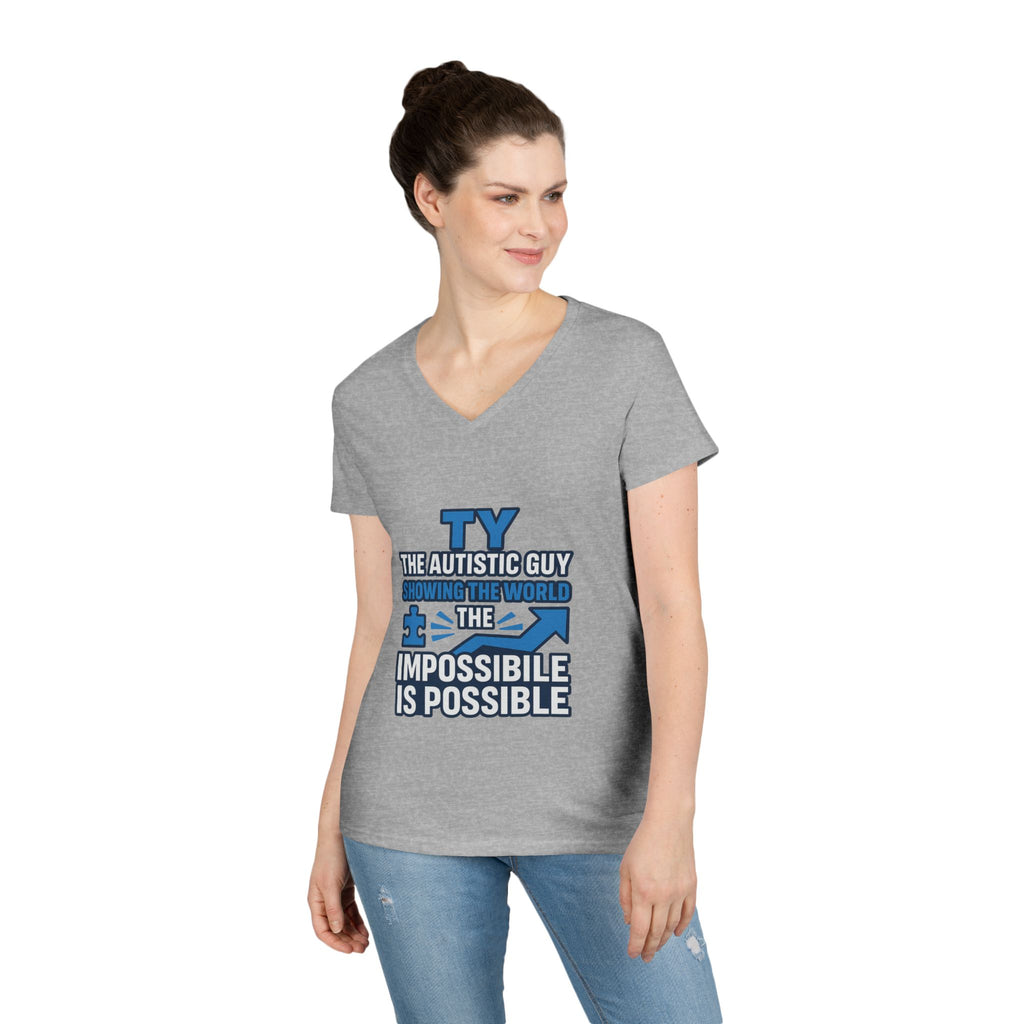 Inspirational Autism Awareness V-Neck T-Shirt - The Impossible is Possible, Gift for Teacher, Mother's Day, Support, Casual Wear