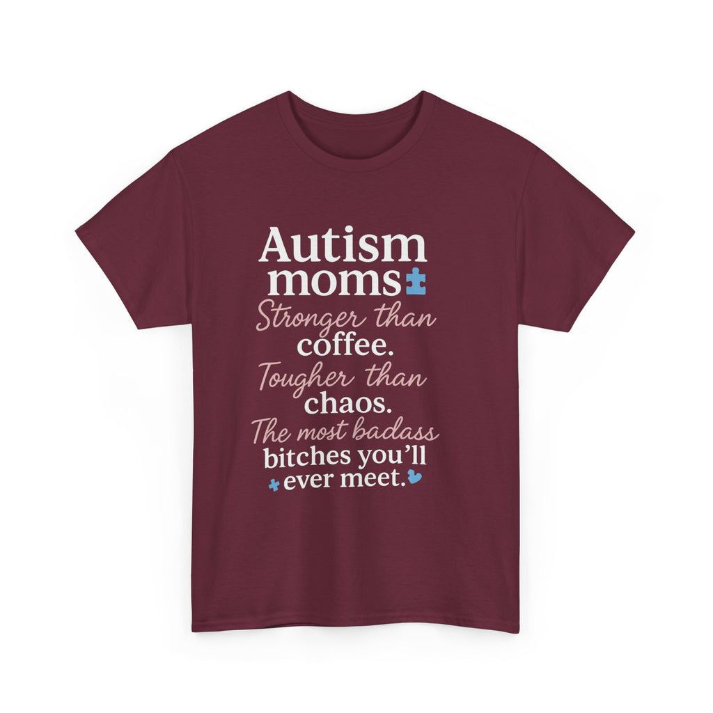 Autism Moms Unisex Heavy Cotton Tee - Stronger Than Coffee, Best Gift for Mothers, Casual Wear, Support Autism Awareness, Unique Gift Idea