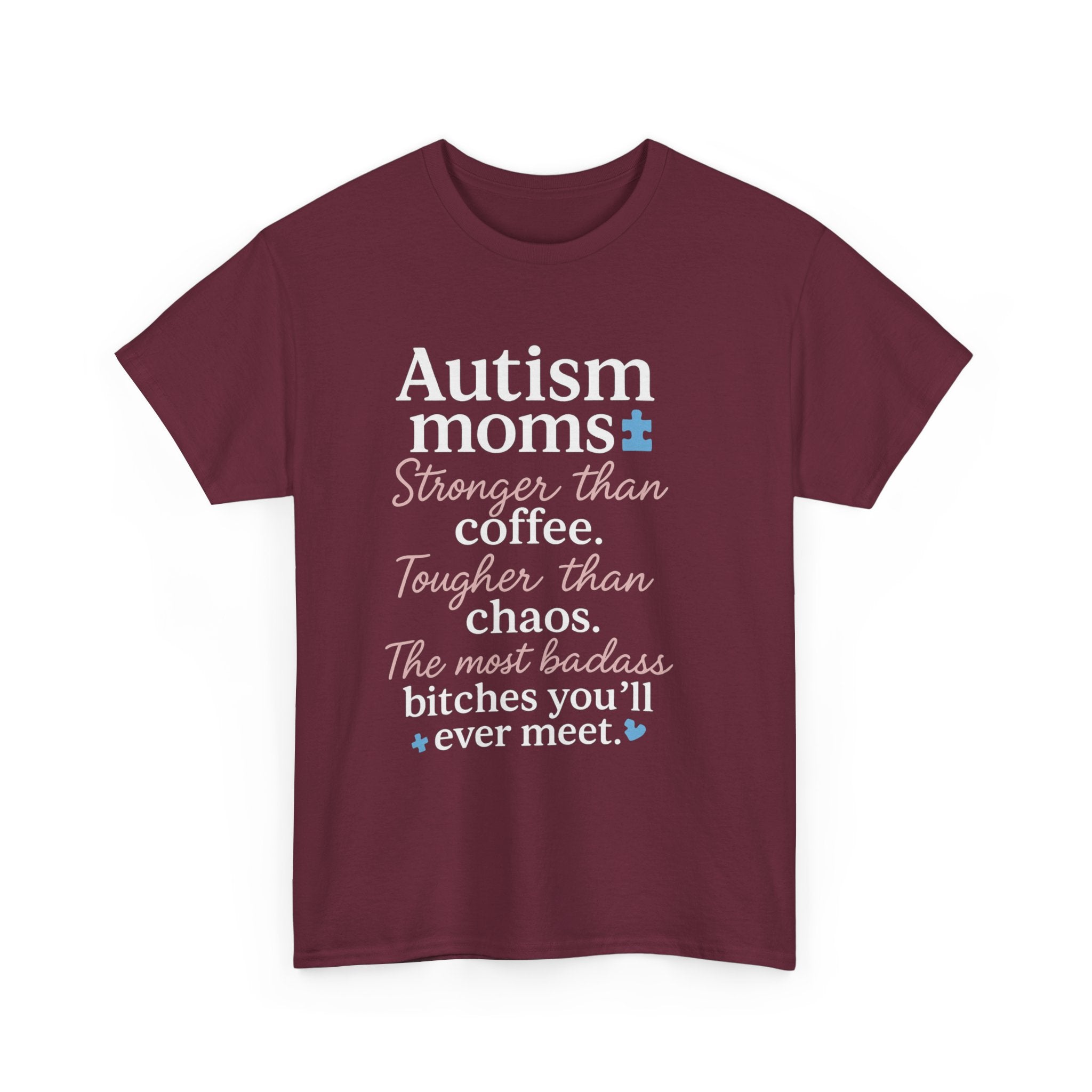 Autism Moms Unisex Heavy Cotton Tee - Stronger Than Coffee, Best Gift for Mothers, Casual Wear, Support Autism Awareness, Unique Gift Idea
