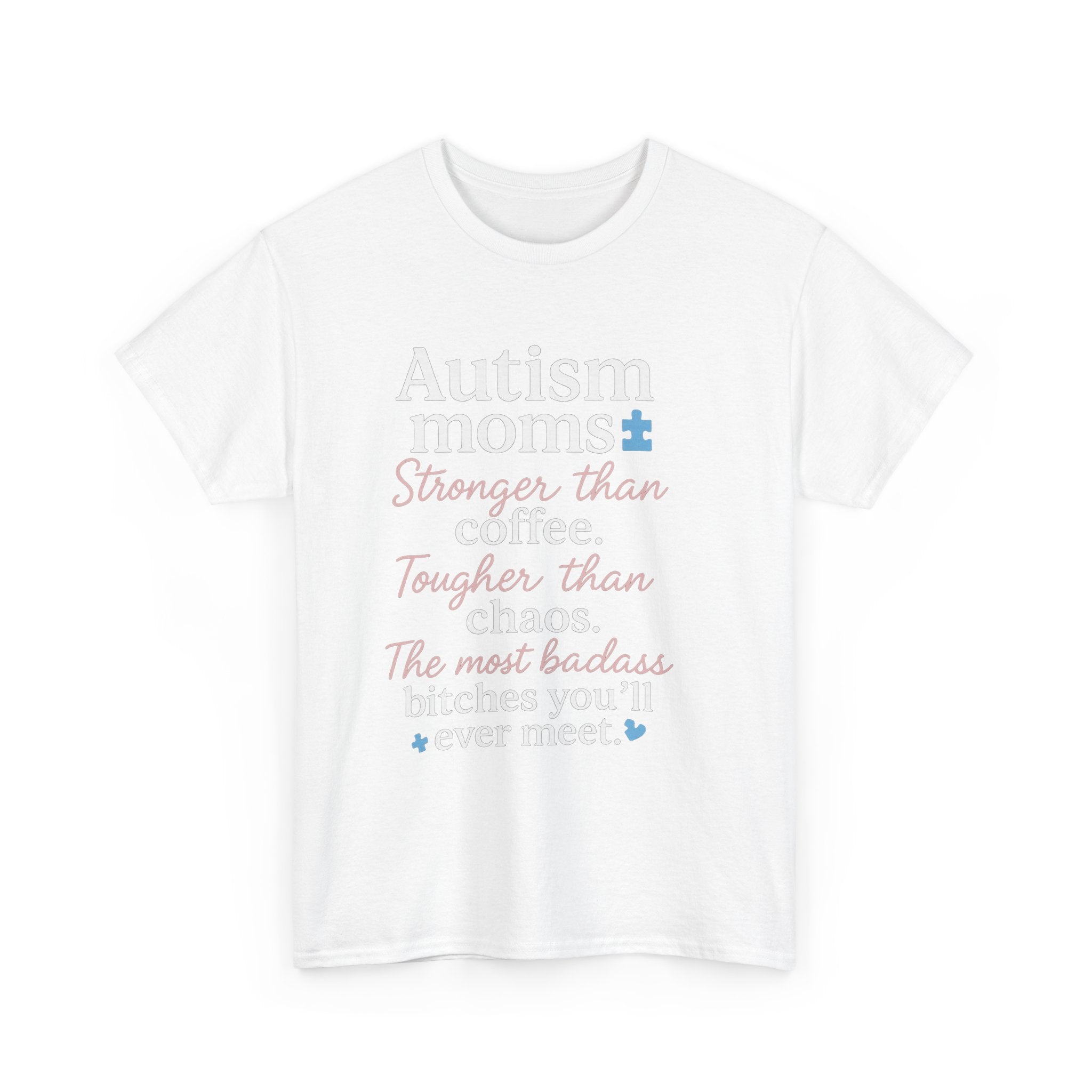 Autism Moms Unisex Heavy Cotton Tee - Stronger Than Coffee, Best Gift for Mothers, Casual Wear, Support Autism Awareness, Unique Gift Idea