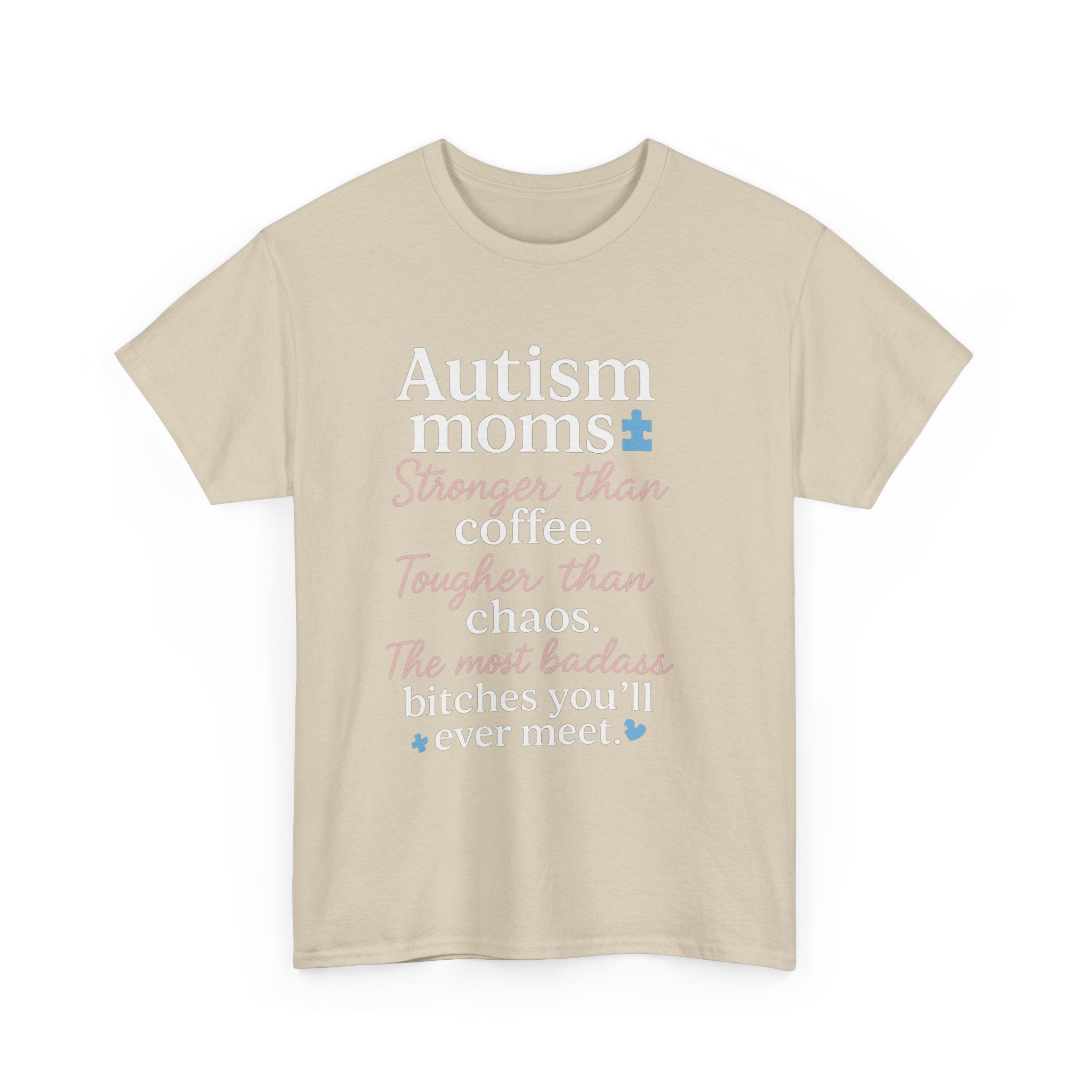 Autism Moms Unisex Heavy Cotton Tee - Stronger Than Coffee, Best Gift for Mothers, Casual Wear, Support Autism Awareness, Unique Gift Idea