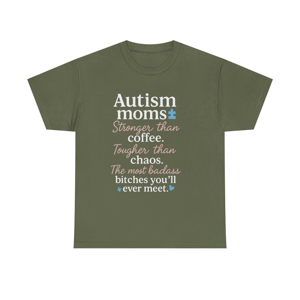 Autism Moms Unisex Heavy Cotton Tee - Stronger Than Coffee, Best Gift for Mothers, Casual Wear, Support Autism Awareness, Unique Gift Idea