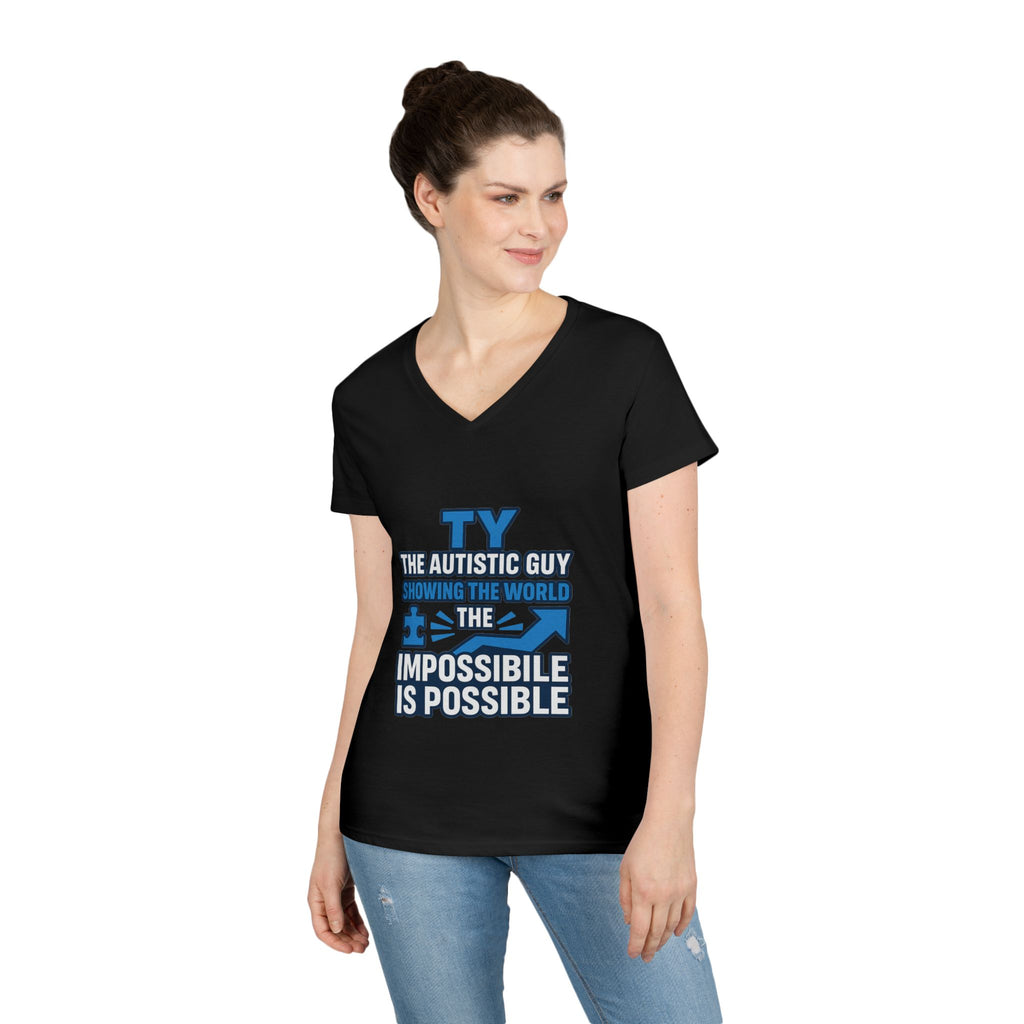 Inspirational Autism Awareness V-Neck T-Shirt - The Impossible is Possible, Gift for Teacher, Mother's Day, Support, Casual Wear