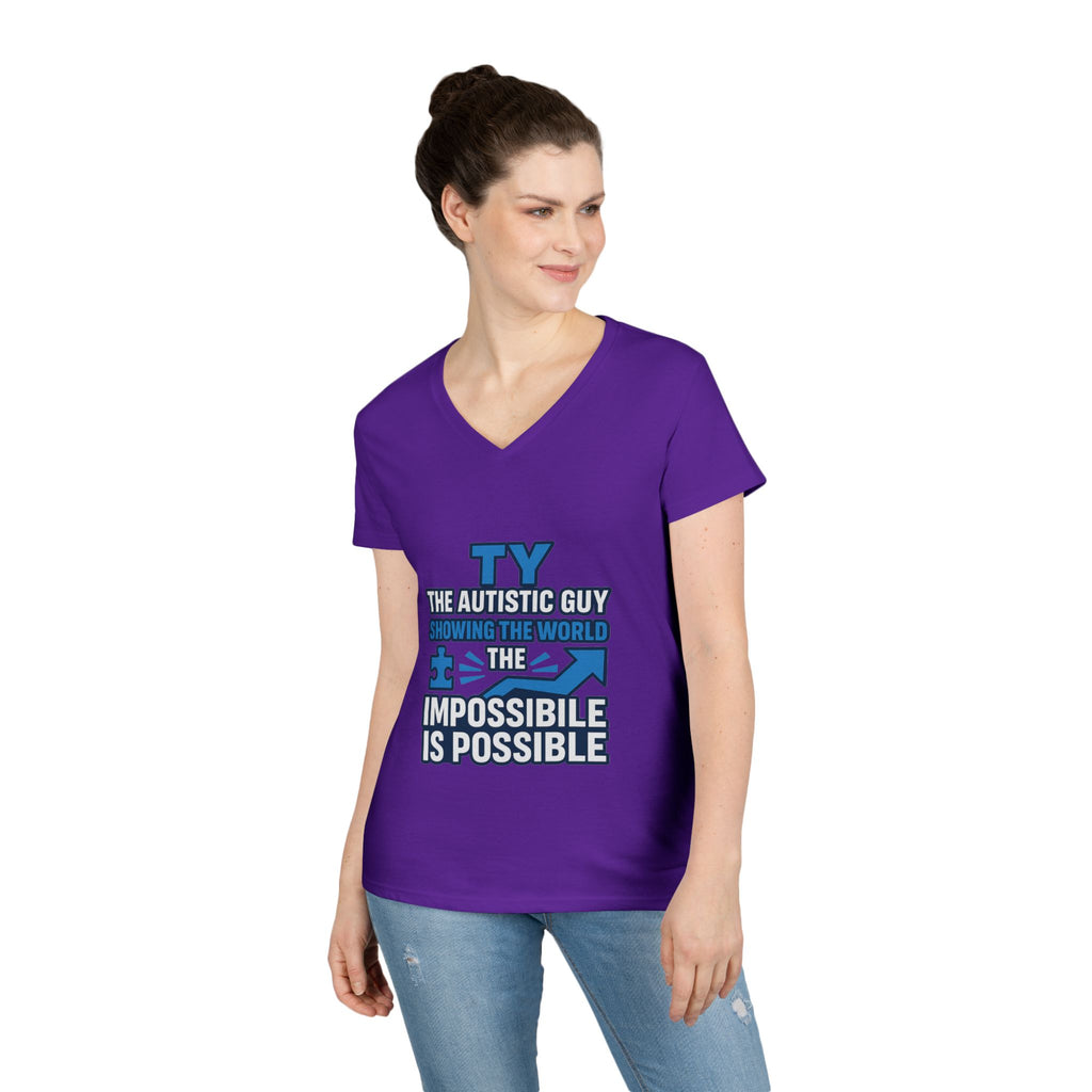 Inspirational Autism Awareness V-Neck T-Shirt - The Impossible is Possible, Gift for Teacher, Mother's Day, Support, Casual Wear