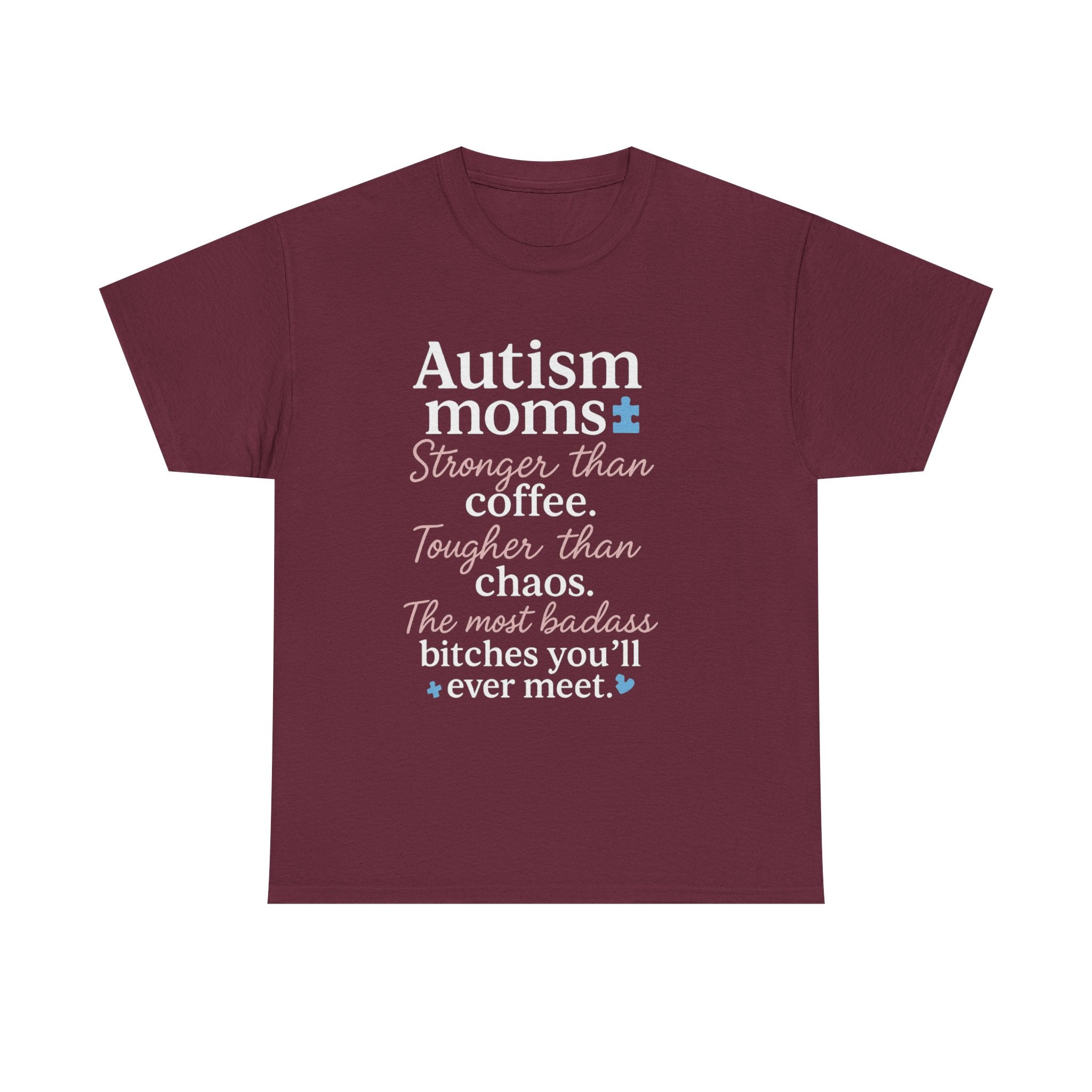 Autism Moms Unisex Heavy Cotton Tee - Stronger Than Coffee, Best Gift for Mothers, Casual Wear, Support Autism Awareness, Unique Gift Idea
