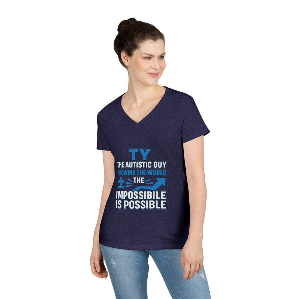 Inspirational Autism Awareness V-Neck T-Shirt - The Impossible is Possible, Gift for Teacher, Mother's Day, Support, Casual Wear