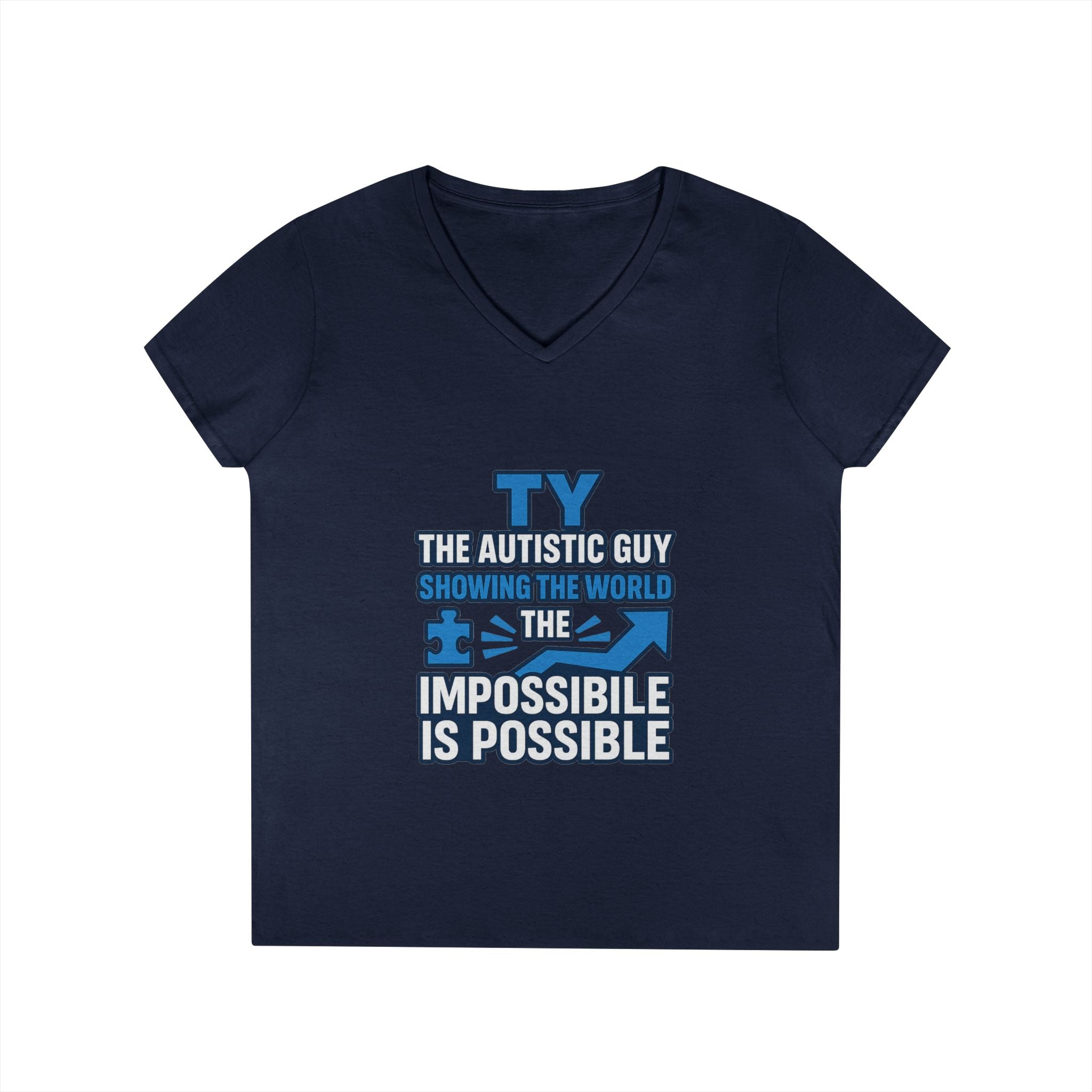 Inspirational Autism Awareness V-Neck T-Shirt - The Impossible is Possible, Gift for Teacher, Mother's Day, Support, Casual Wear