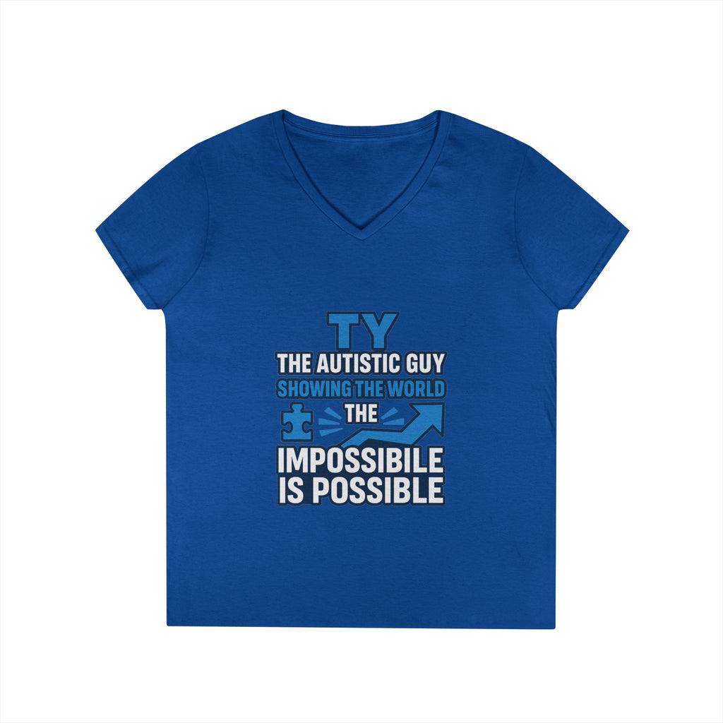 Inspirational Autism Awareness V-Neck T-Shirt - The Impossible is Possible, Gift for Teacher, Mother's Day, Support, Casual Wear