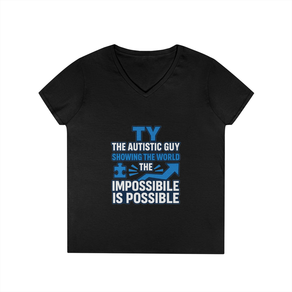 Inspirational Autism Awareness V-Neck T-Shirt - The Impossible is Possible, Gift for Teacher, Mother's Day, Support, Casual Wear