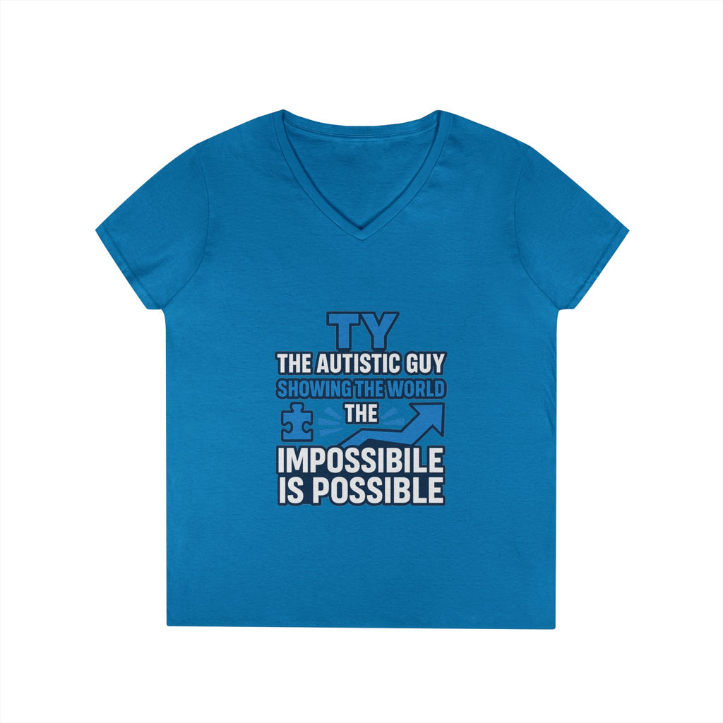 Inspirational Autism Awareness V-Neck T-Shirt - The Impossible is Possible, Gift for Teacher, Mother's Day, Support, Casual Wear