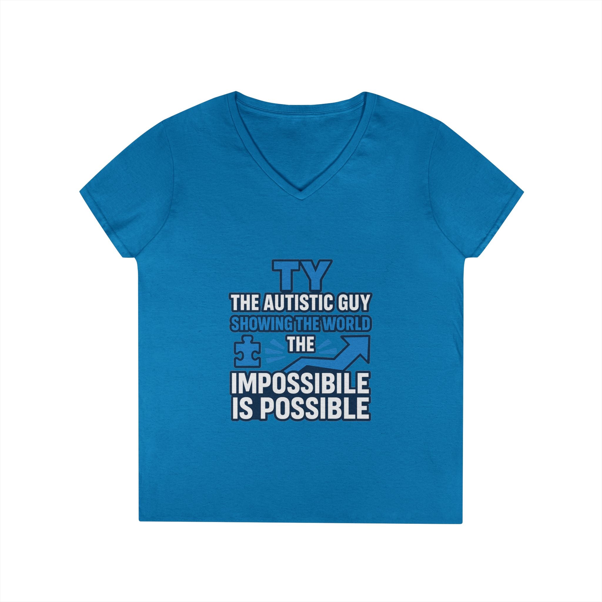 Inspirational Autism Awareness V-Neck T-Shirt - The Impossible is Possible, Gift for Teacher, Mother's Day, Support, Casual Wear