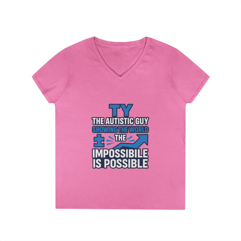 Inspirational Autism Awareness V-Neck T-Shirt - The Impossible is Possible, Gift for Teacher, Mother's Day, Support, Casual Wear