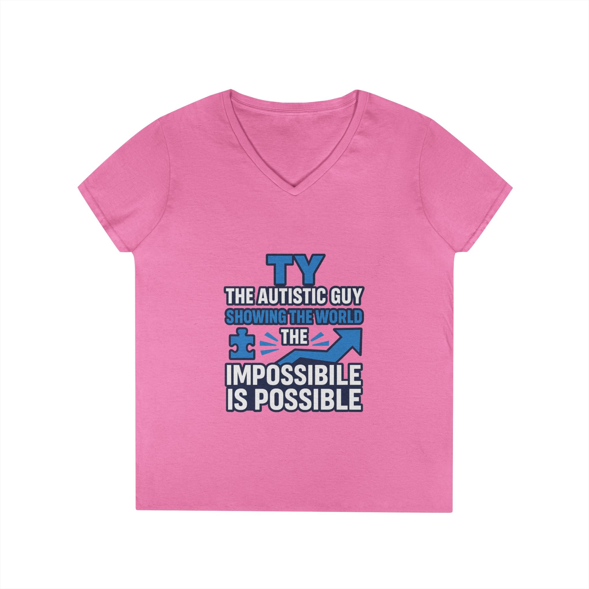 Inspirational Autism Awareness V-Neck T-Shirt - The Impossible is Possible, Gift for Teacher, Mother's Day, Support, Casual Wear