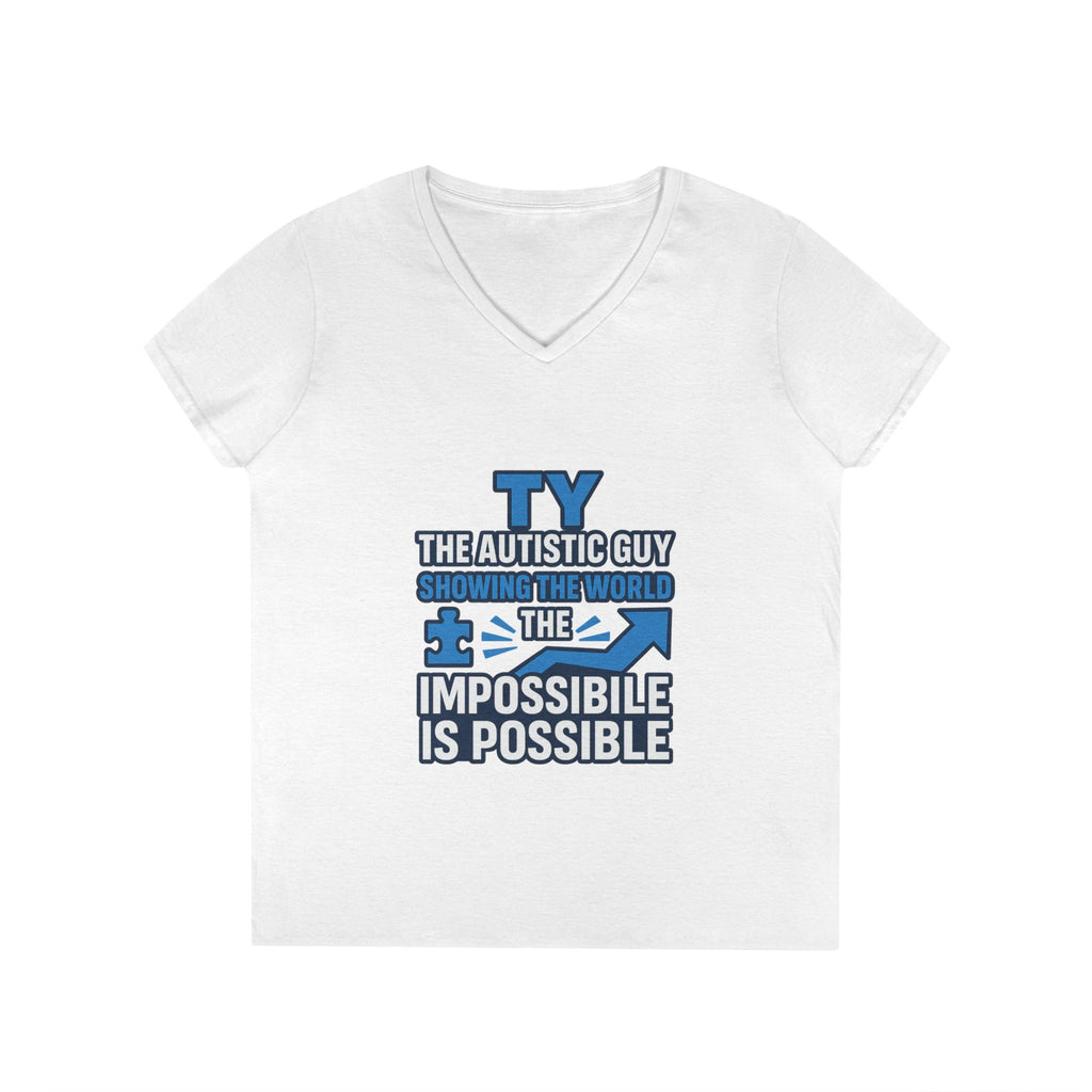 Inspirational Autism Awareness V-Neck T-Shirt - The Impossible is Possible, Gift for Teacher, Mother's Day, Support, Casual Wear