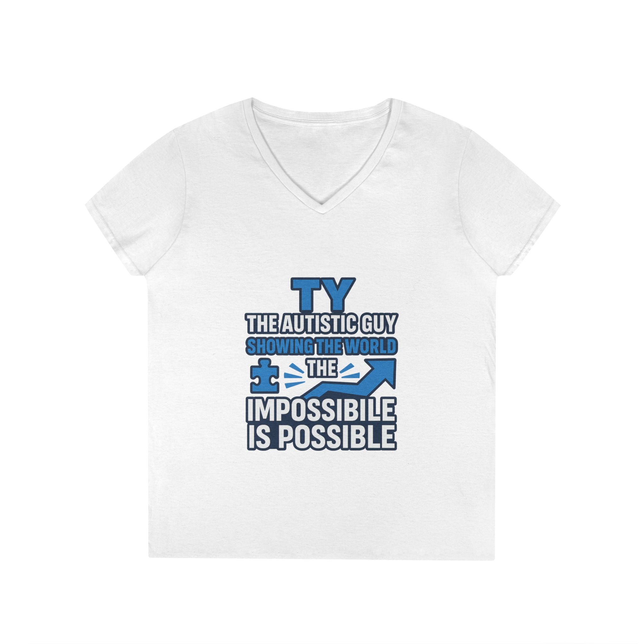 Inspirational Autism Awareness V-Neck T-Shirt - The Impossible is Possible, Gift for Teacher, Mother's Day, Support, Casual Wear