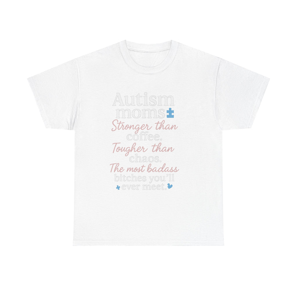 Autism Moms Unisex Heavy Cotton Tee - Stronger Than Coffee, Best Gift for Mothers, Casual Wear, Support Autism Awareness, Unique Gift Idea