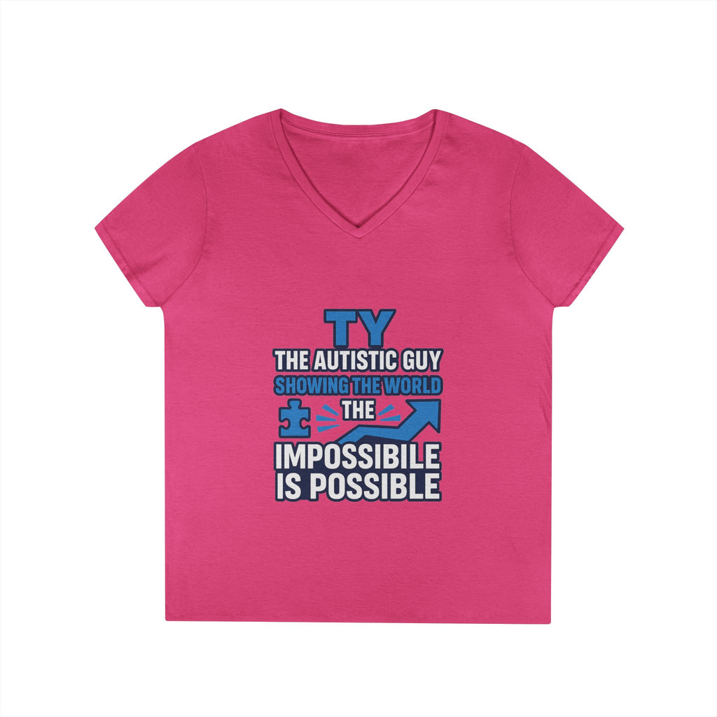 Inspirational Autism Awareness V-Neck T-Shirt - The Impossible is Possible, Gift for Teacher, Mother's Day, Support, Casual Wear