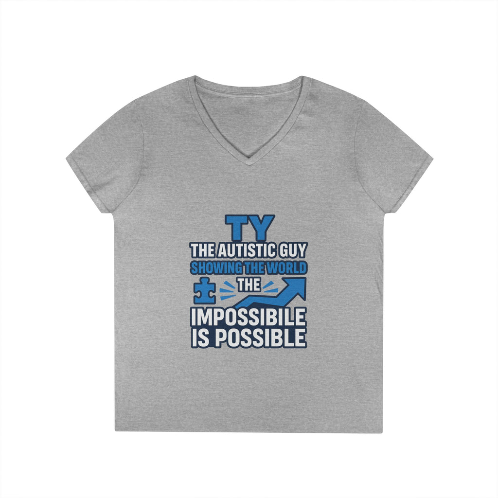 Inspirational Autism Awareness V-Neck T-Shirt - The Impossible is Possible, Gift for Teacher, Mother's Day, Support, Casual Wear