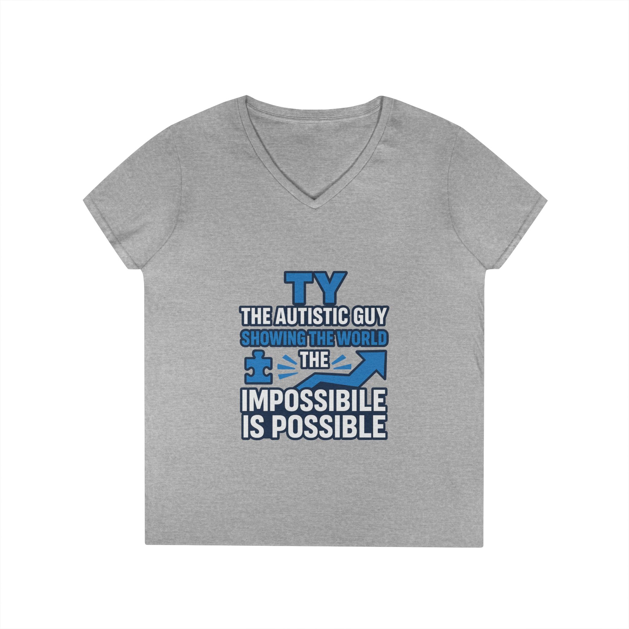 Inspirational Autism Awareness V-Neck T-Shirt - The Impossible is Possible, Gift for Teacher, Mother's Day, Support, Casual Wear