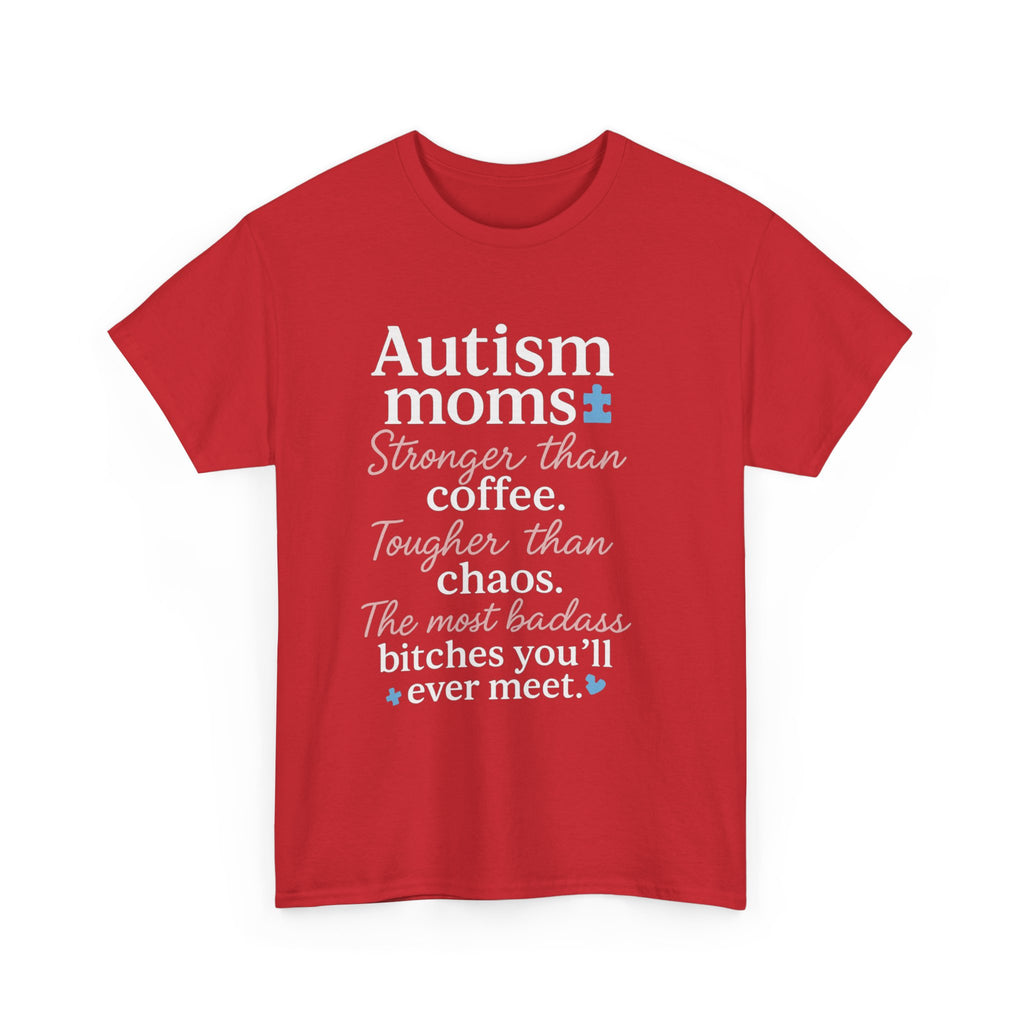Autism Moms Unisex Heavy Cotton Tee - Stronger Than Coffee, Best Gift for Mothers, Casual Wear, Support Autism Awareness, Unique Gift Idea