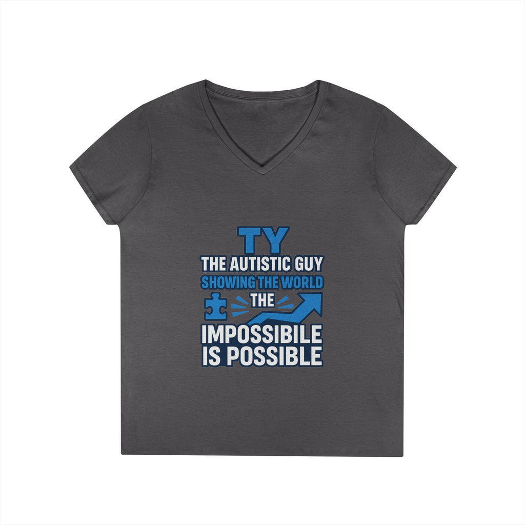Inspirational Autism Awareness V-Neck T-Shirt - The Impossible is Possible, Gift for Teacher, Mother's Day, Support, Casual Wear