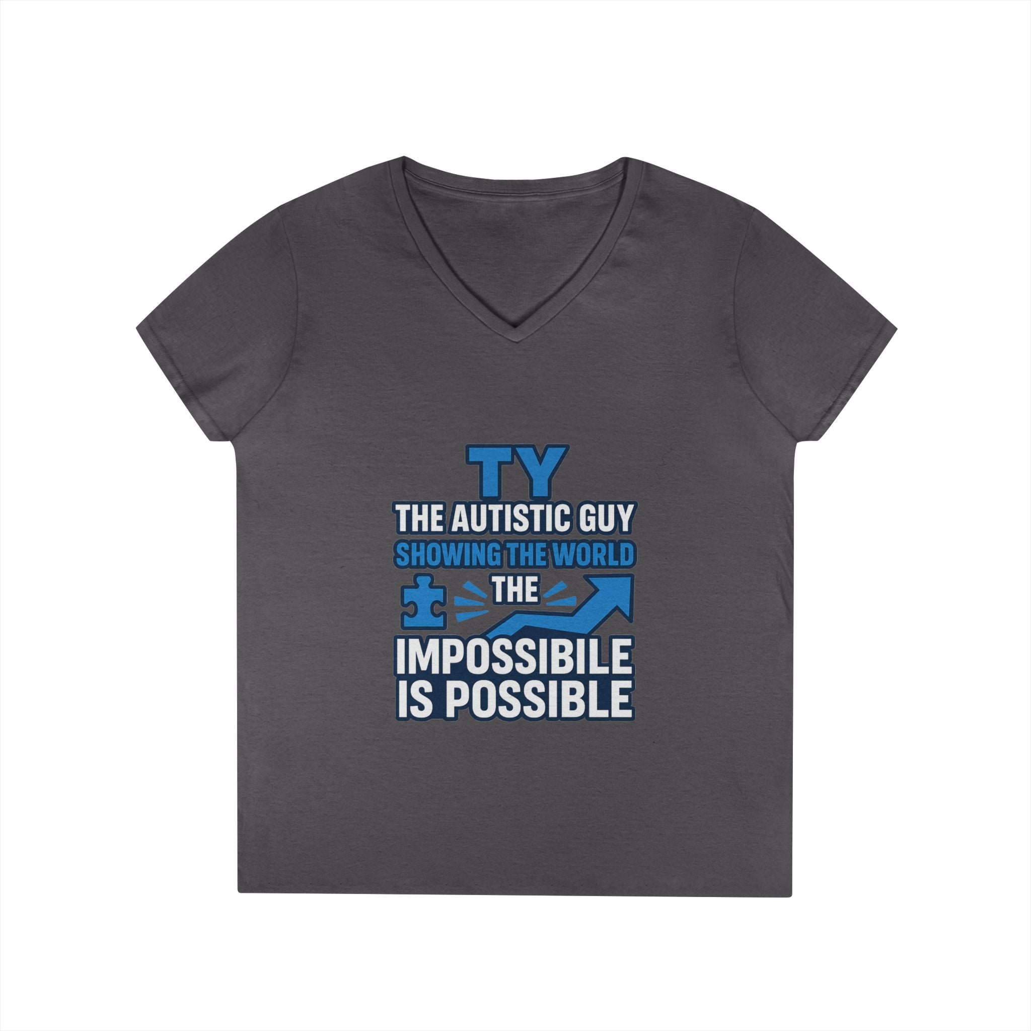 Inspirational Autism Awareness V-Neck T-Shirt - The Impossible is Possible, Gift for Teacher, Mother's Day, Support, Casual Wear