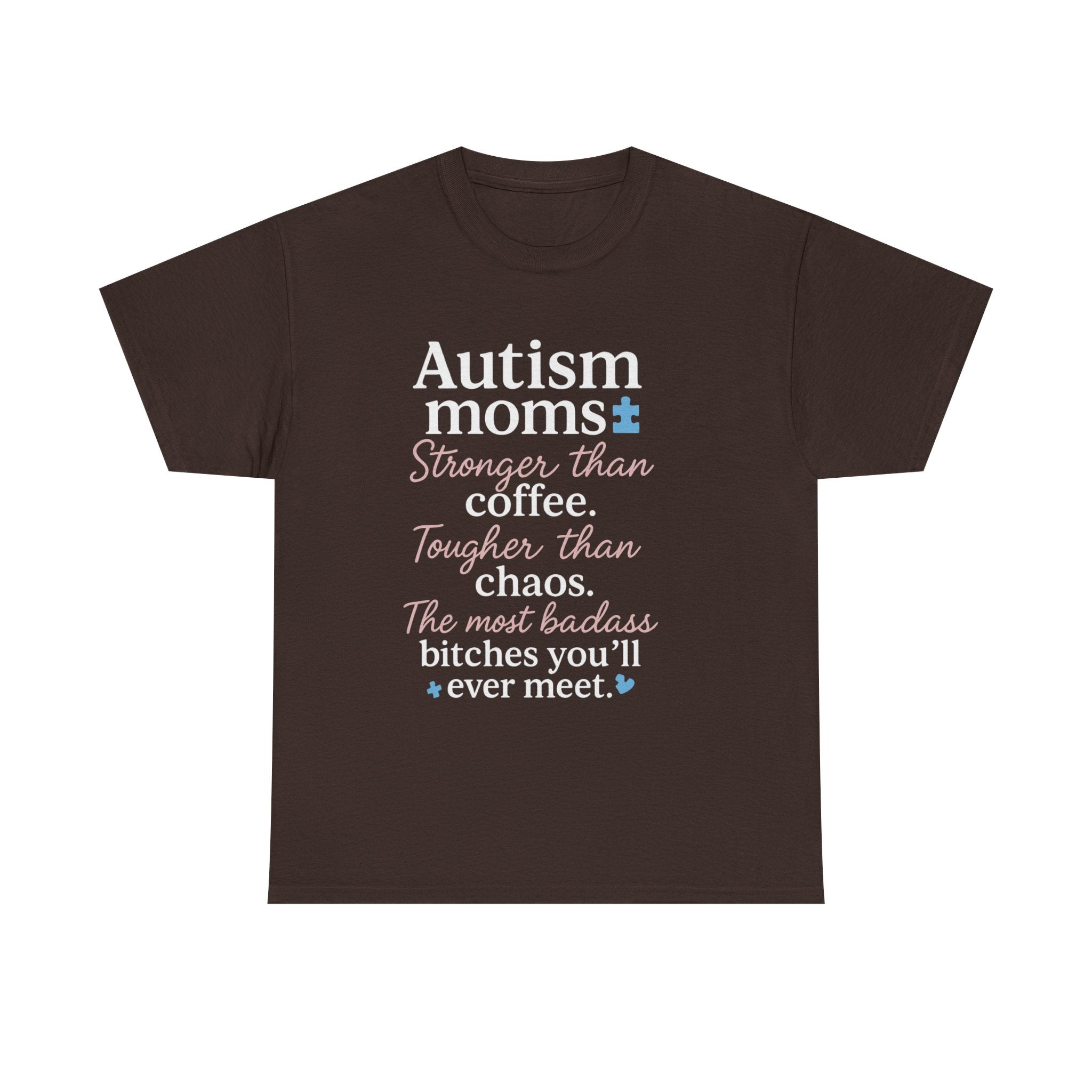 Autism Moms Unisex Heavy Cotton Tee - Stronger Than Coffee, Best Gift for Mothers, Casual Wear, Support Autism Awareness, Unique Gift Idea