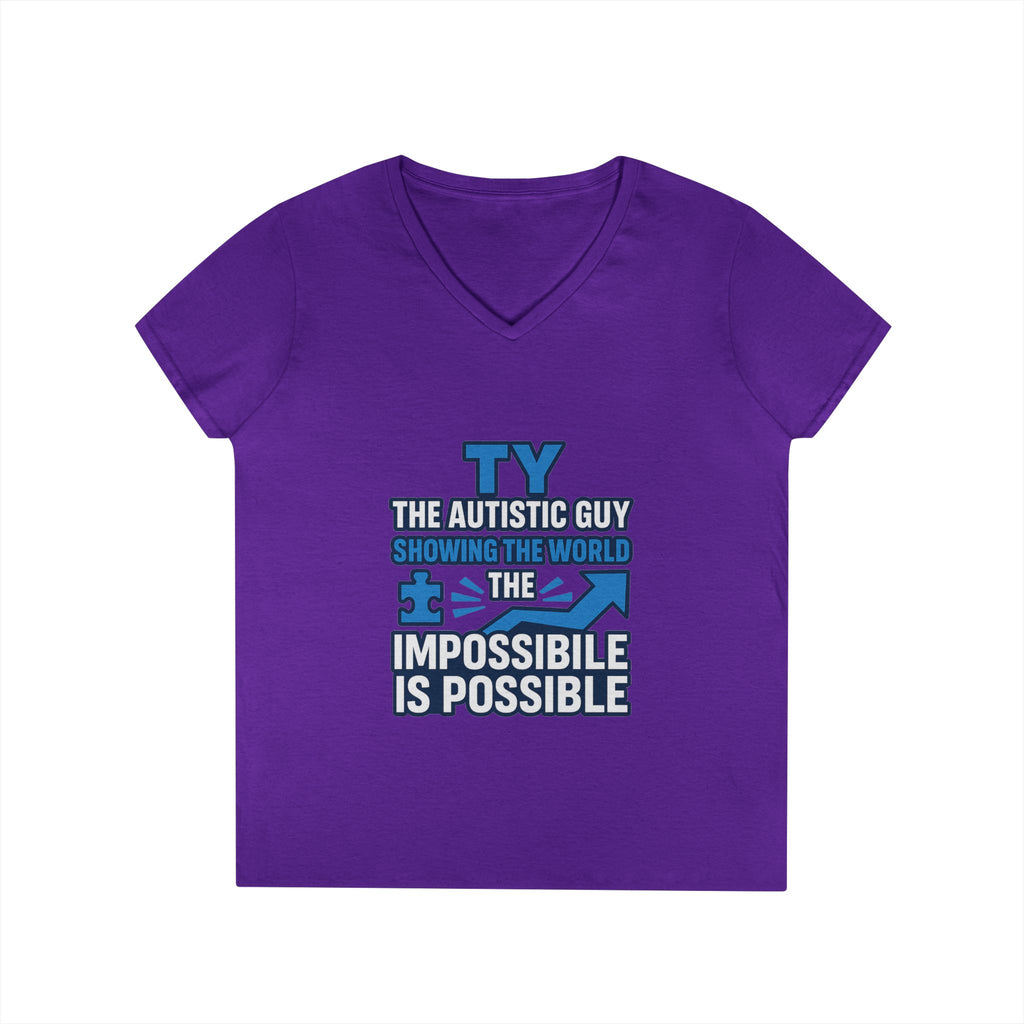 Inspirational Autism Awareness V-Neck T-Shirt - The Impossible is Possible, Gift for Teacher, Mother's Day, Support, Casual Wear