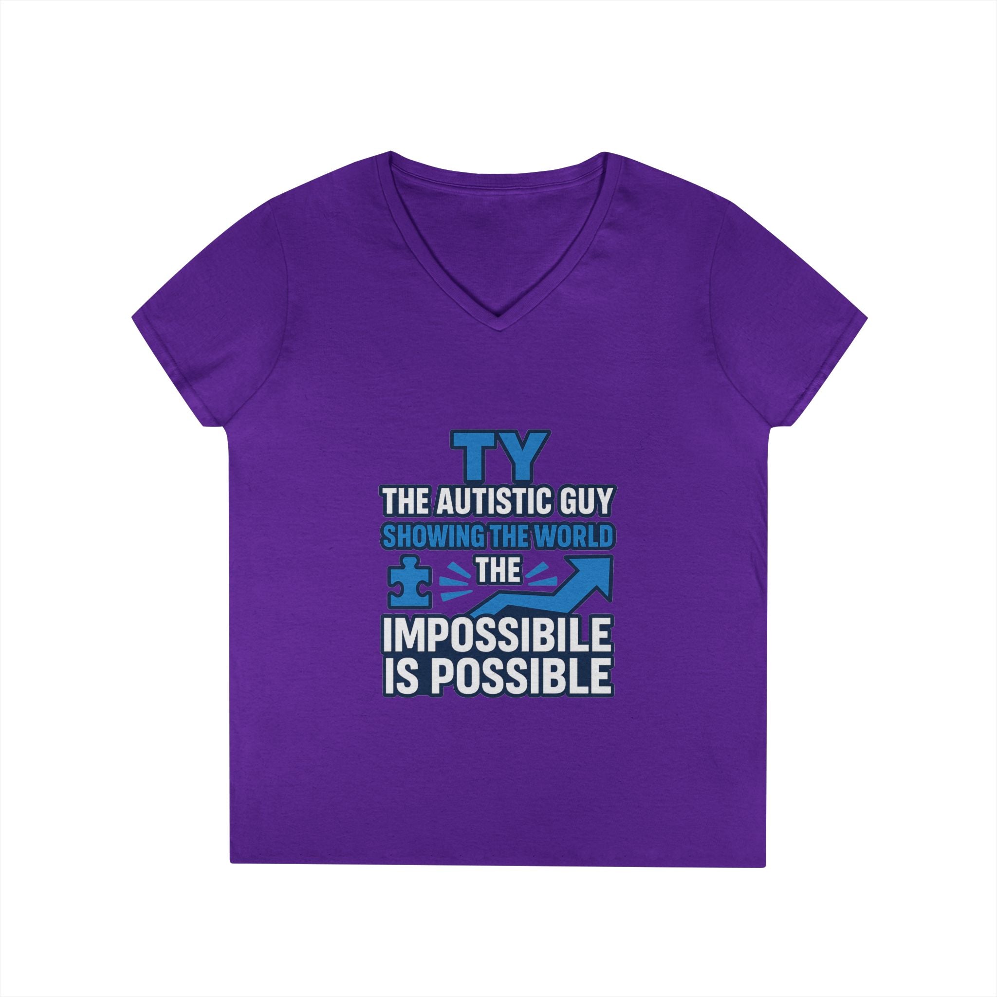 Inspirational Autism Awareness V-Neck T-Shirt - The Impossible is Possible, Gift for Teacher, Mother's Day, Support, Casual Wear