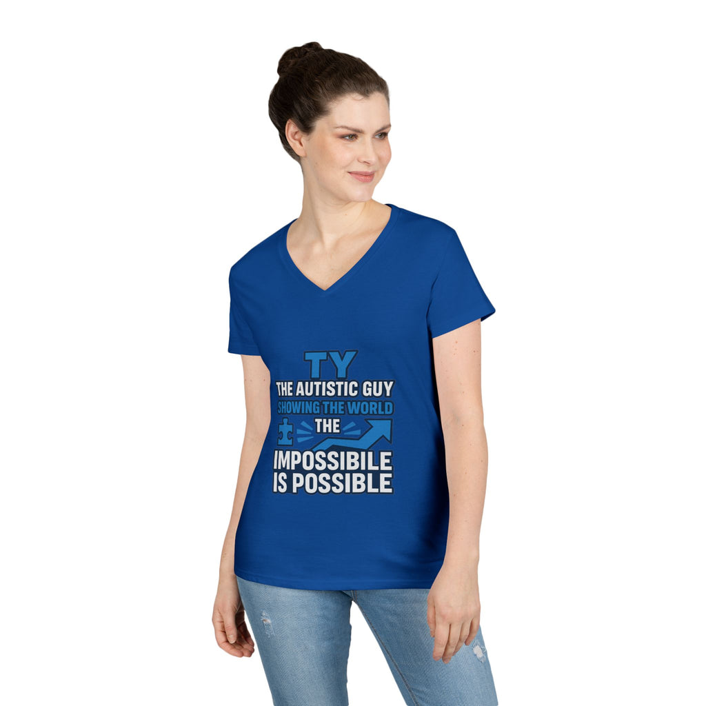 Inspirational Autism Awareness V-Neck T-Shirt - The Impossible is Possible, Gift for Teacher, Mother's Day, Support, Casual Wear