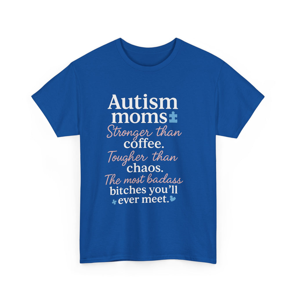 Autism Moms Unisex Heavy Cotton Tee - Stronger Than Coffee, Best Gift for Mothers, Casual Wear, Support Autism Awareness, Unique Gift Idea