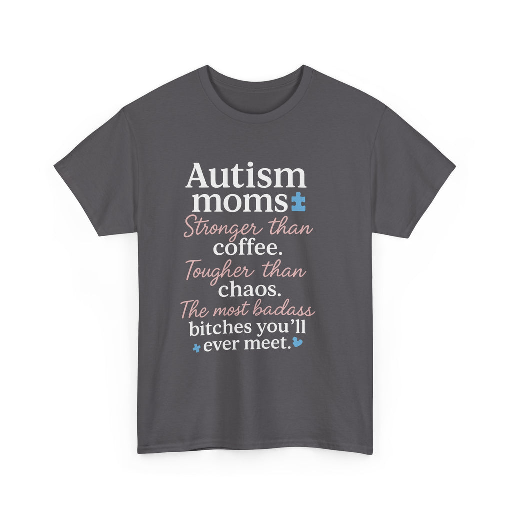Autism Moms Unisex Heavy Cotton Tee - Stronger Than Coffee, Best Gift for Mothers, Casual Wear, Support Autism Awareness, Unique Gift Idea