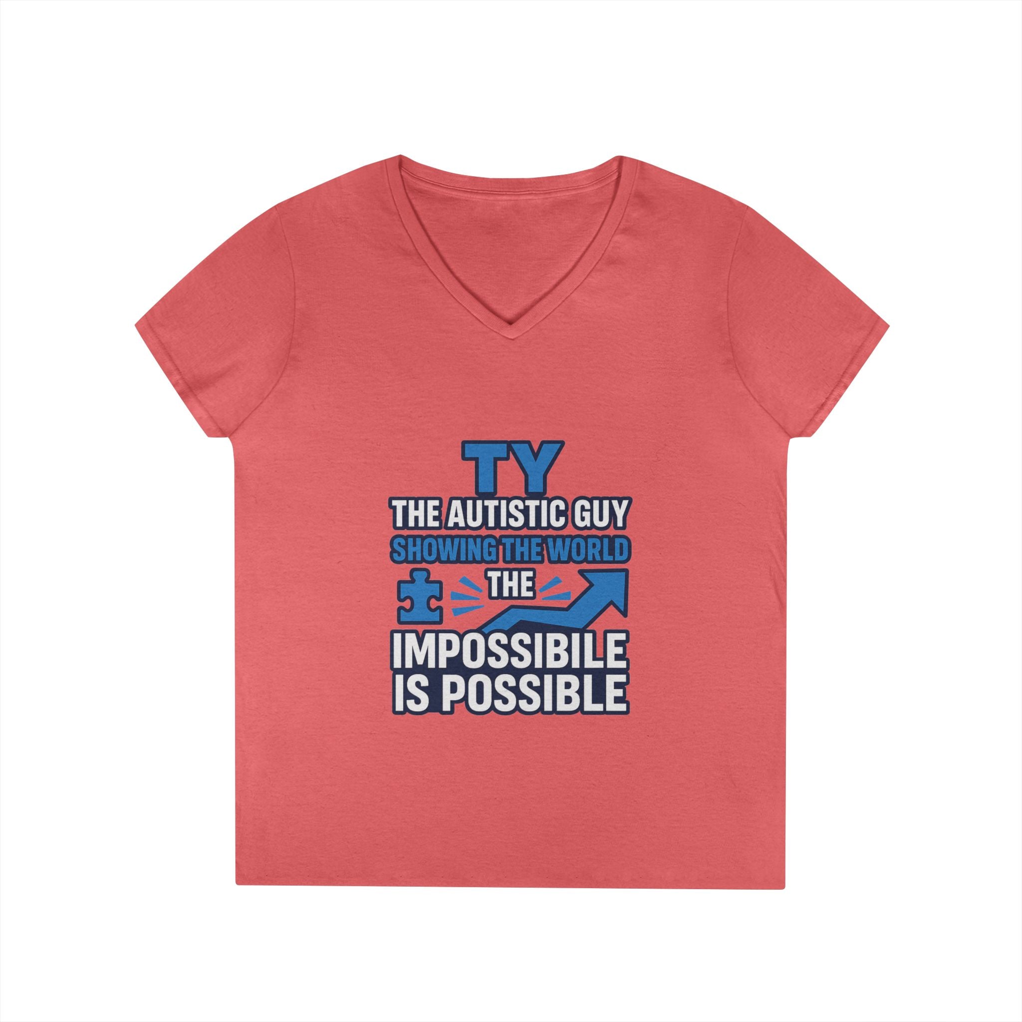 Inspirational Autism Awareness V-Neck T-Shirt - The Impossible is Possible, Gift for Teacher, Mother's Day, Support, Casual Wear