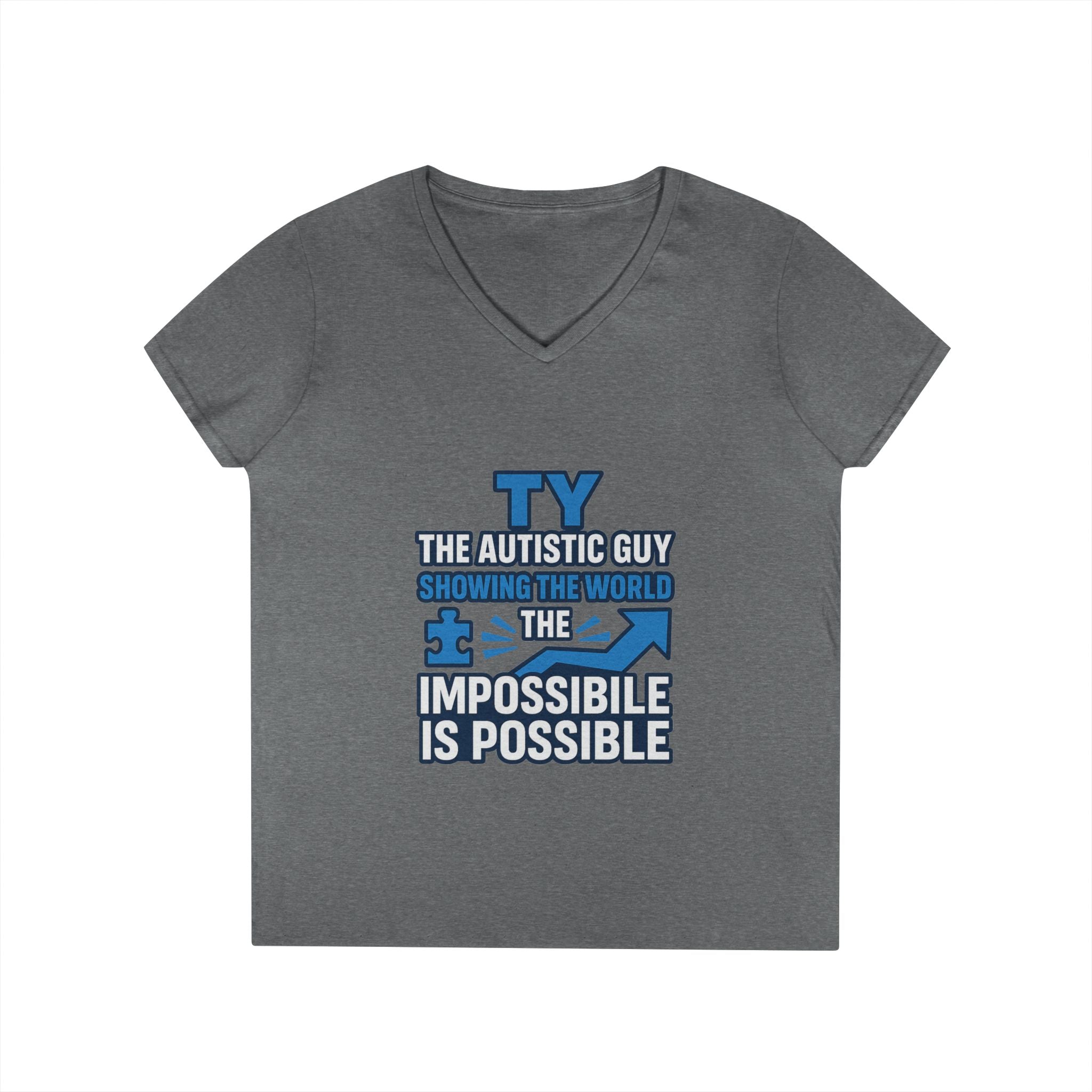 Inspirational Autism Awareness V-Neck T-Shirt - The Impossible is Possible, Gift for Teacher, Mother's Day, Support, Casual Wear