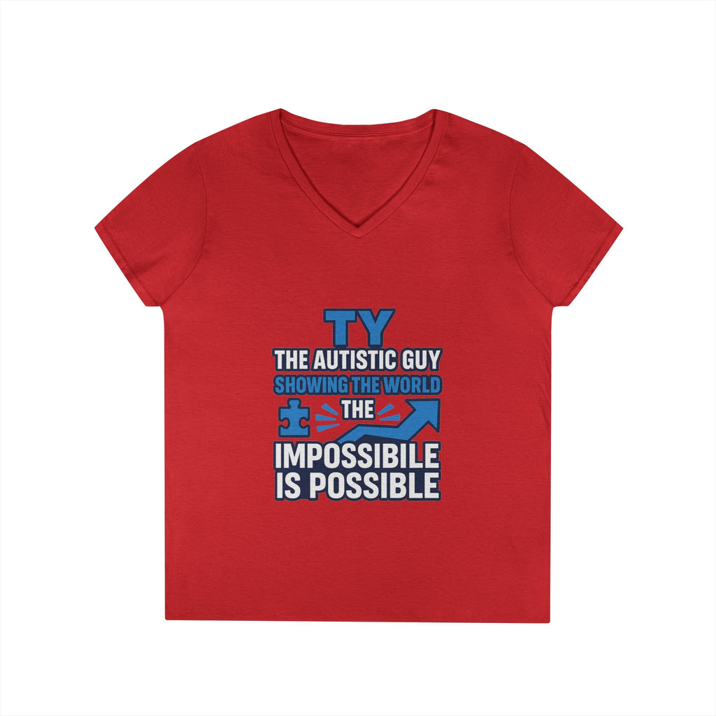 Inspirational Autism Awareness V-Neck T-Shirt - The Impossible is Possible, Gift for Teacher, Mother's Day, Support, Casual Wear