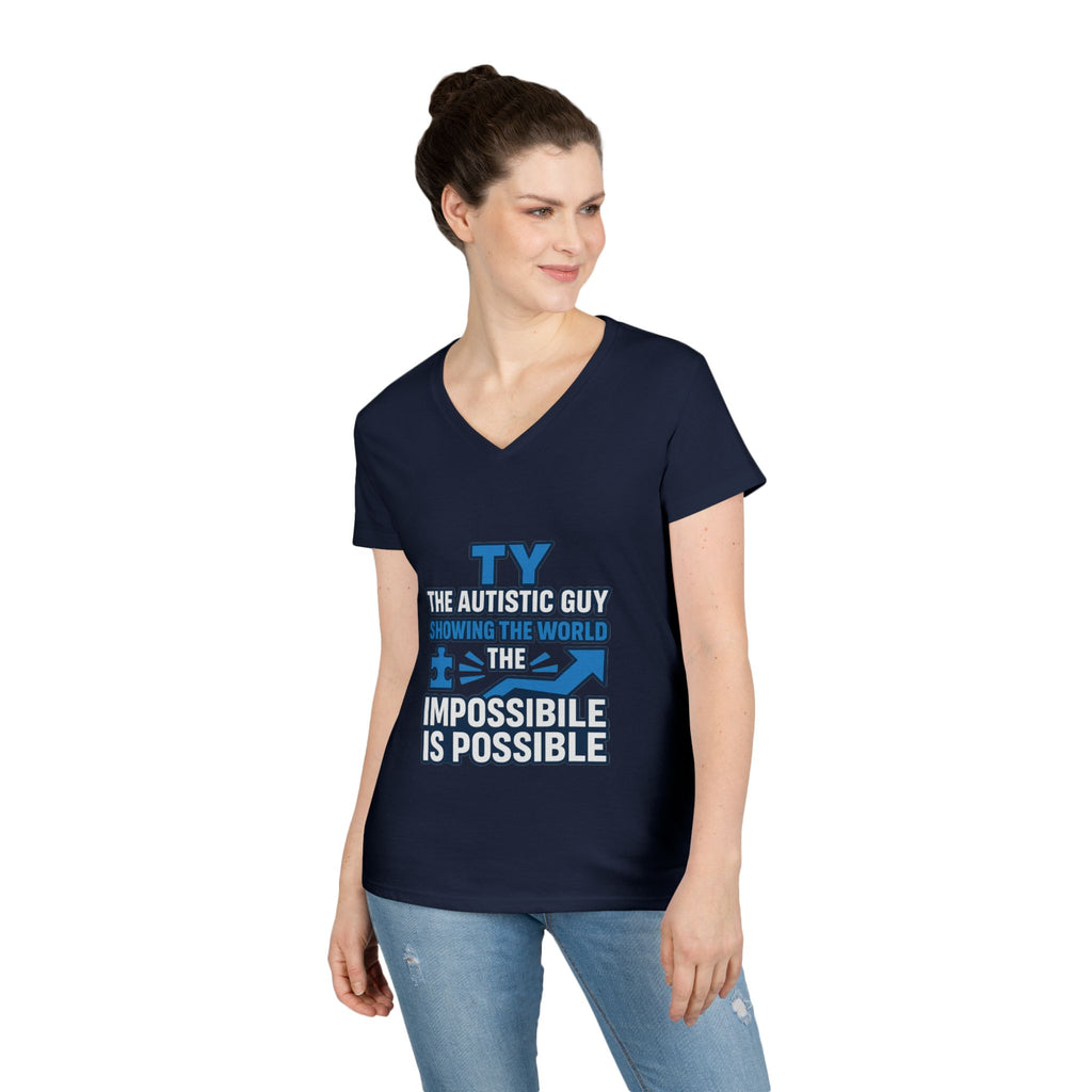Inspirational Autism Awareness V-Neck T-Shirt - The Impossible is Possible, Gift for Teacher, Mother's Day, Support, Casual Wear