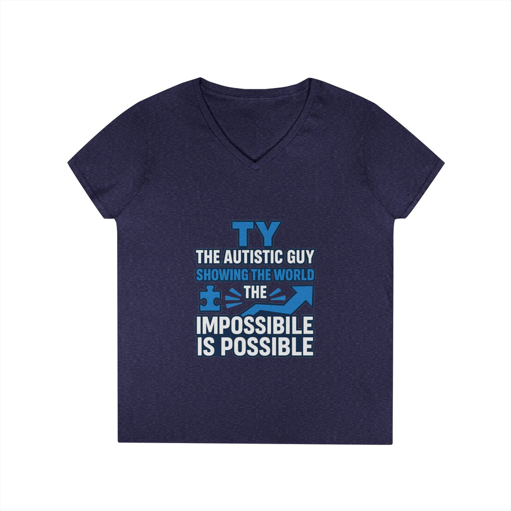 Inspirational Autism Awareness V-Neck T-Shirt - The Impossible is Possible, Gift for Teacher, Mother's Day, Support, Casual Wear