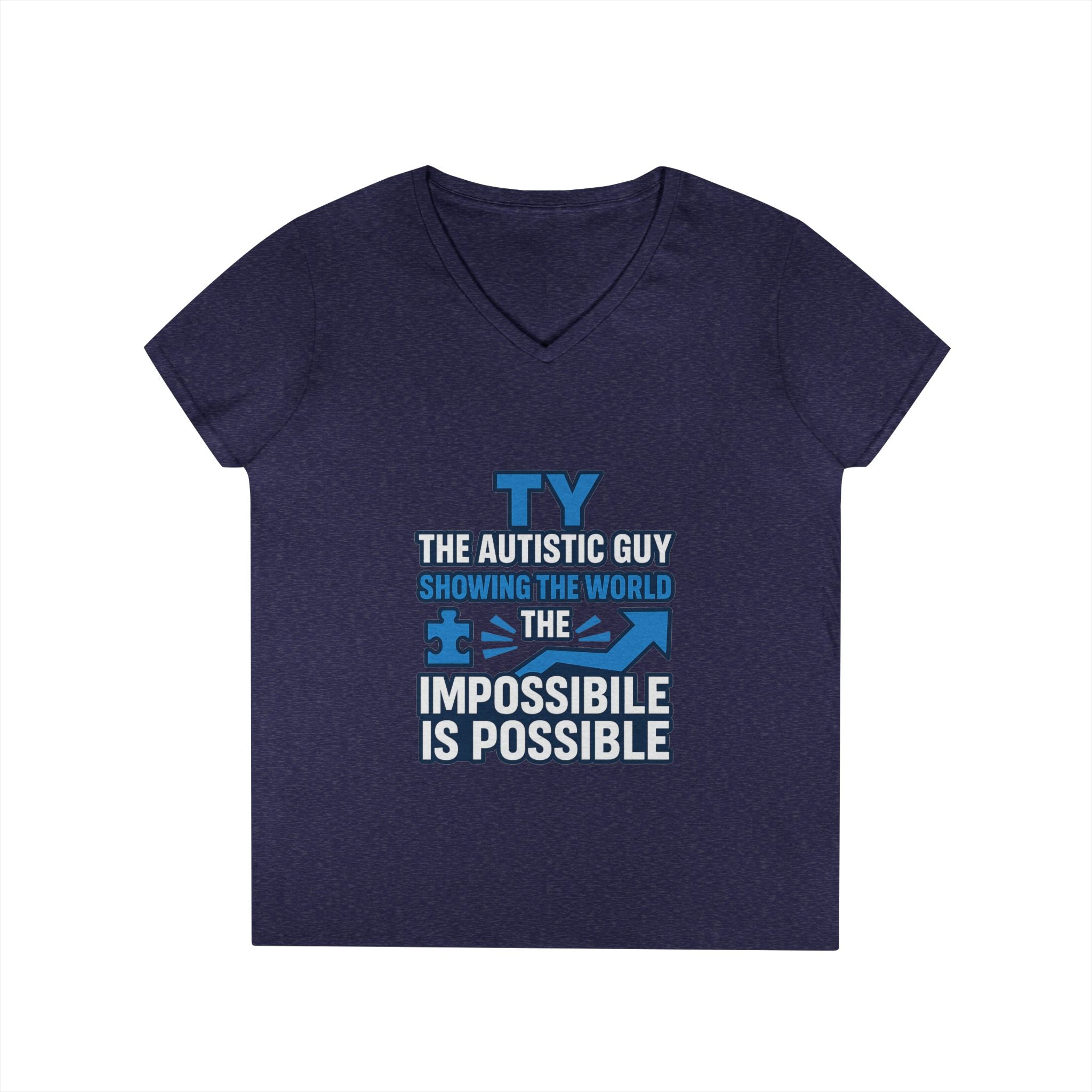 Inspirational Autism Awareness V-Neck T-Shirt - The Impossible is Possible, Gift for Teacher, Mother's Day, Support, Casual Wear