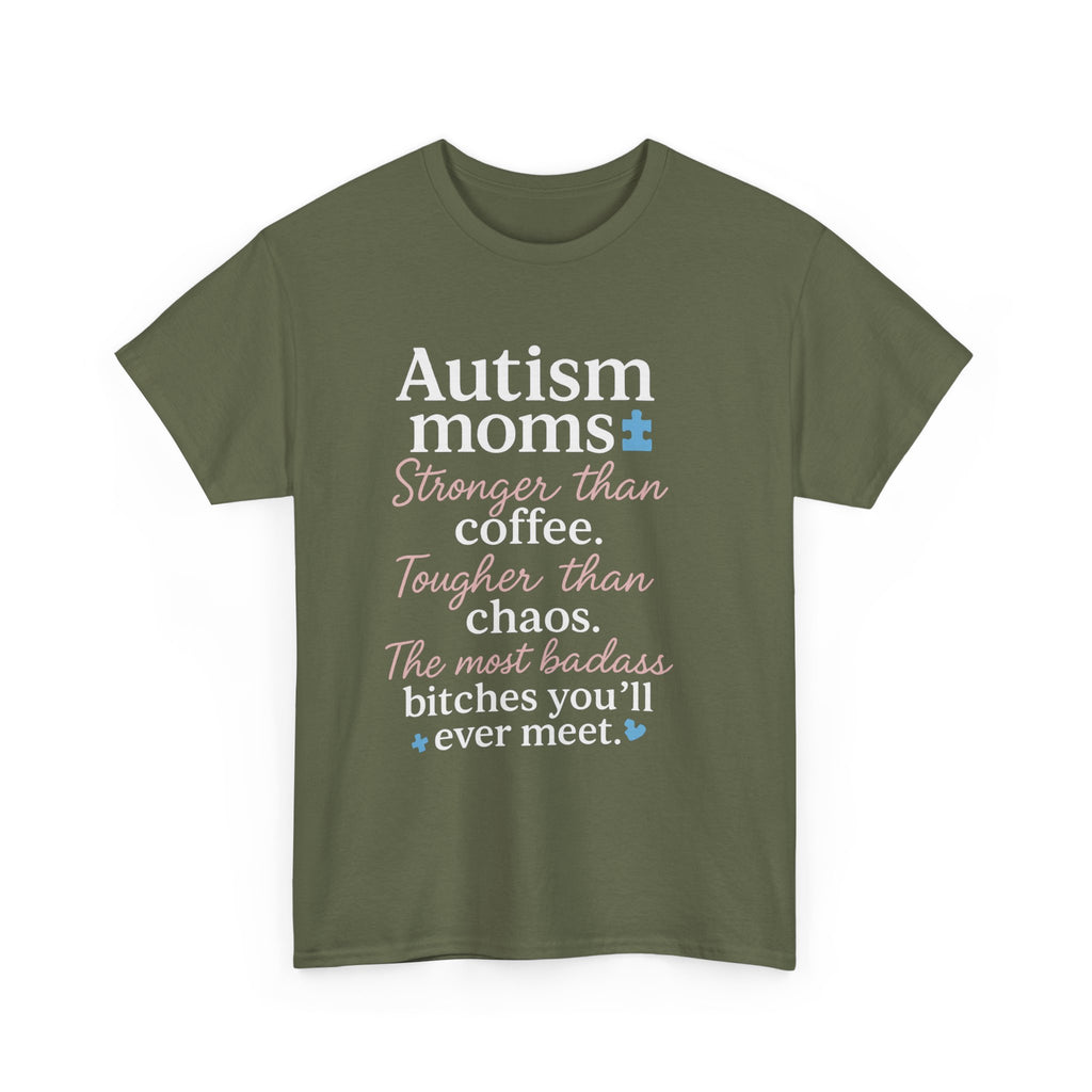 Autism Moms Unisex Heavy Cotton Tee - Stronger Than Coffee, Best Gift for Mothers, Casual Wear, Support Autism Awareness, Unique Gift Idea