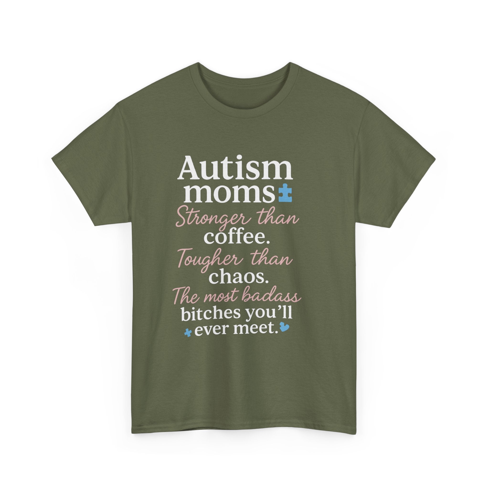 Autism Moms Unisex Heavy Cotton Tee - Stronger Than Coffee, Best Gift for Mothers, Casual Wear, Support Autism Awareness, Unique Gift Idea